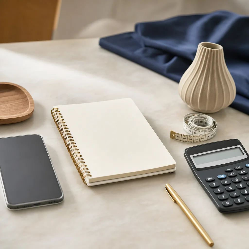 Carnet, calculatrice et échantillon illustrant le cadrage d’un besoin